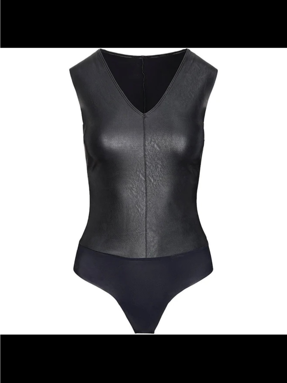 Commando Black Faux Leather V-Neck Bodysuit